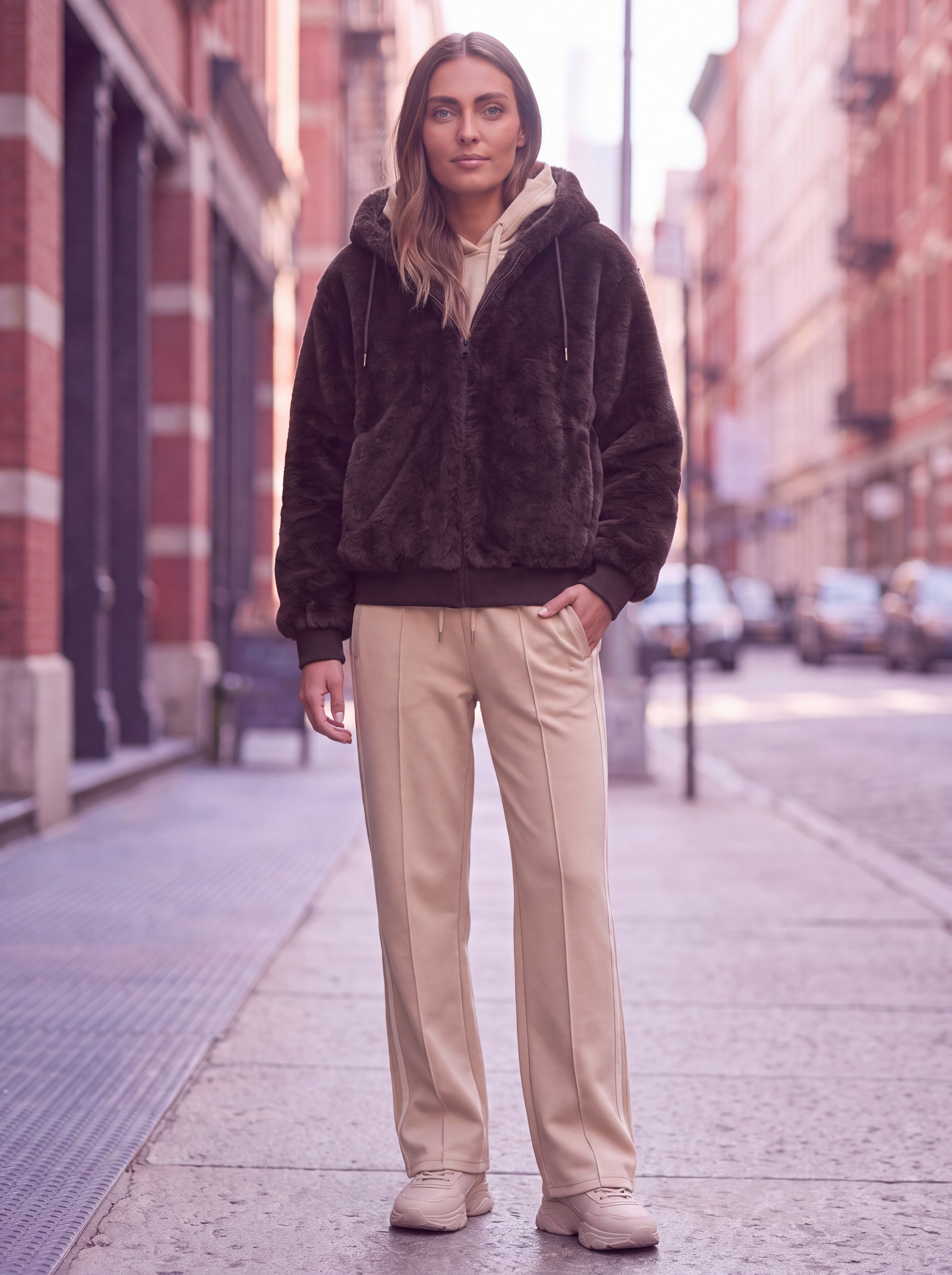 Dámska kožušinová bunda s kapucňou BROADWAY NYC FASHION ESPRESSO - Tmavohnedá s.WEAR 3